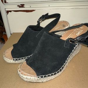 Toms black suede espadrille wedges, size 9